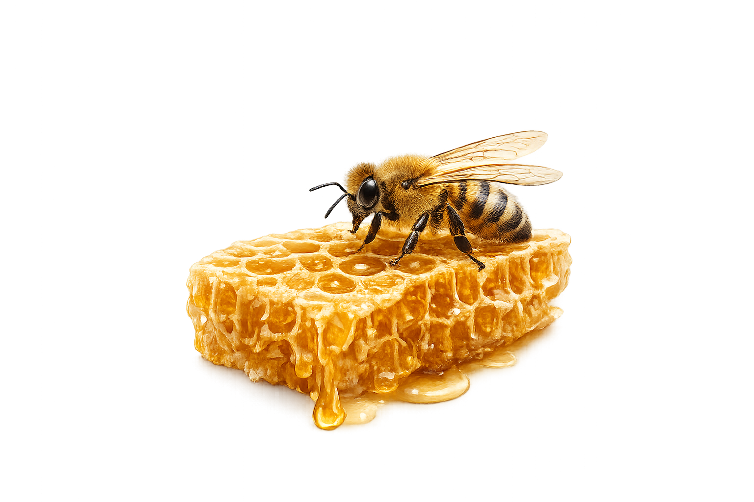 honeybee perched on dripping honeycomb